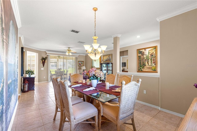 13885 Del Webb Blvd, Summerfield, FL 34491 - dining area with crown molding, light tile patterned floors, a chandelier, baseboards, and recessed lighting