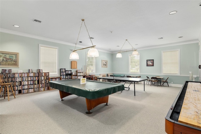 4886 NW 30th Pl, Ocala, FL 34482 - recreation room featuring carpet floors, ornamental molding, recessed lighting, and billiards table