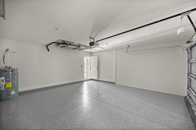 garage with water heater and a garage door opener