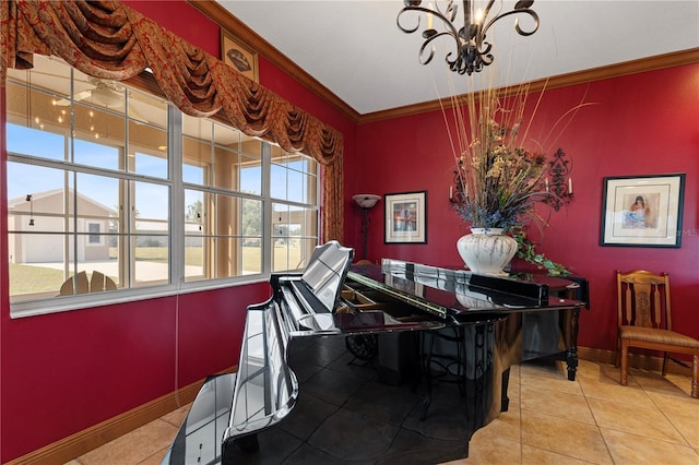 4725 County Road 121d, Wildwood, FL 34785 - living area featuring a chandelier, healthy amount of natural light, tile patterned flooring, and crown molding