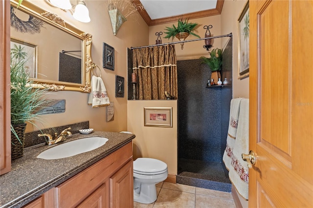 4725 County Road 121d, Wildwood, FL 34785 - bathroom featuring toilet, a shower with curtain, tile patterned floors, vanity, and ornamental molding