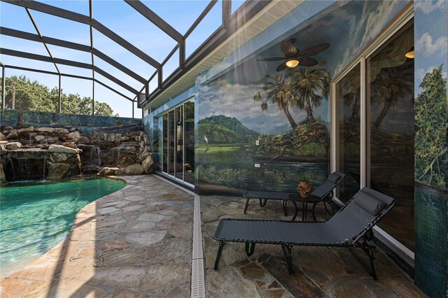 4725 County Road 121d, Wildwood, FL 34785 - view of patio / terrace featuring ceiling fan, a lanai, and an outdoor pool