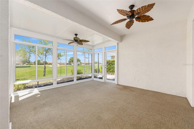 9649 SW 90th St, Ocala, FL 34481 - unfurnished sunroom featuring carpet floors, healthy amount of natural light, beam ceiling, and a textured wall