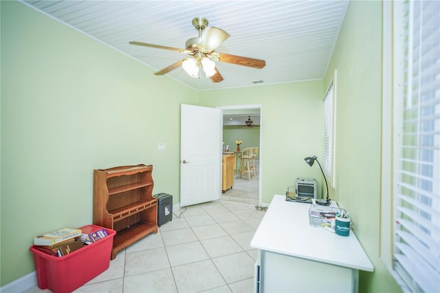 7475 SE 105th Pl, Belleview, FL 34420 - office area with ceiling fan, light tile patterned flooring, and baseboards