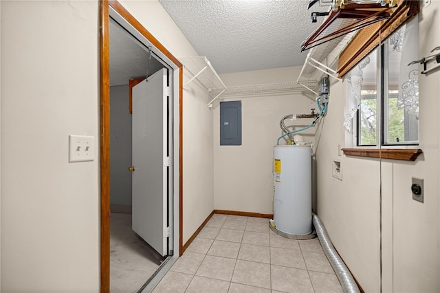utility room with gas water heater and electric panel