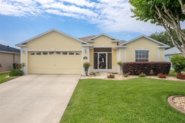1690 SW 158th Ln, Ocala, FL 34473 - ranch-style home featuring stucco siding, a garage, concrete driveway, and a front yard
