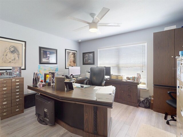 9677 SW 56th Cir, Ocala, FL 34476 - home office with light wood-style flooring and ceiling fan