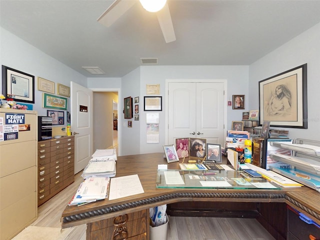 9677 SW 56th Cir, Ocala, FL 34476 - office area with light wood-type flooring and ceiling fan