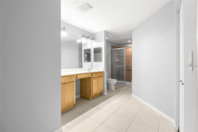 9287 SW 91st Court Rd, Ocala, FL 34481 - bathroom featuring a stall shower, vanity, tile patterned flooring, toilet, and baseboards