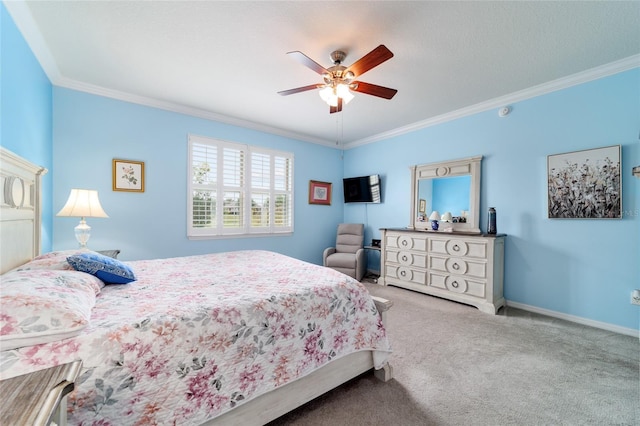 6868 SW 95th Cir, Ocala, FL 34481 - bedroom featuring carpet, ornamental molding, a ceiling fan, and baseboards