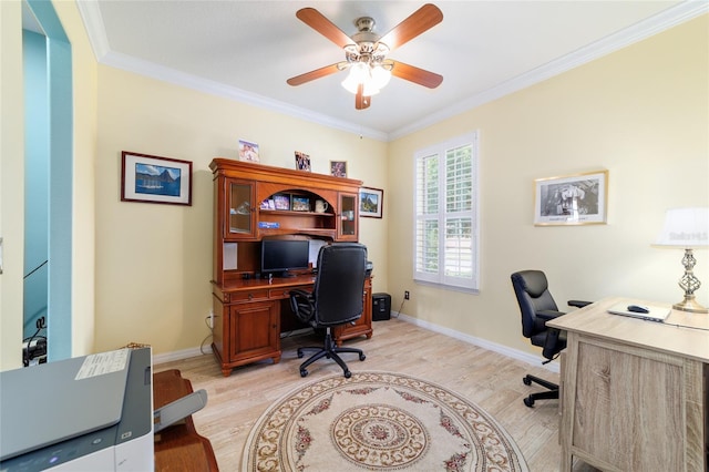 6868 SW 95th Cir, Ocala, FL 34481 - office space with light wood-style floors, ceiling fan, ornamental molding, and baseboards