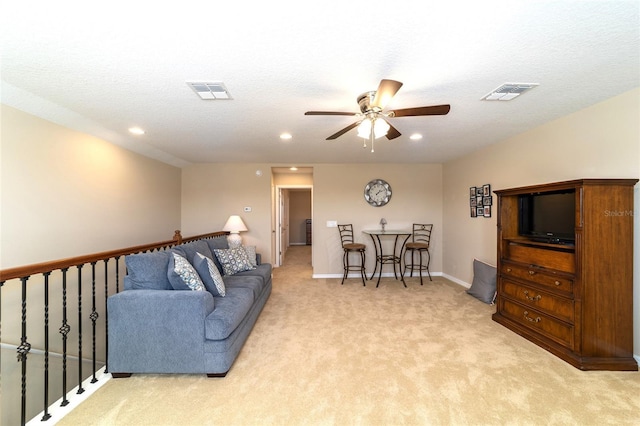 6868 SW 95th Cir, Ocala, FL 34481 - living area featuring a ceiling fan, light colored carpet, recessed lighting, and baseboards