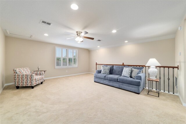 6868 SW 95th Cir, Ocala, FL 34481 - living area with carpet flooring, ceiling fan, baseboards, and recessed lighting