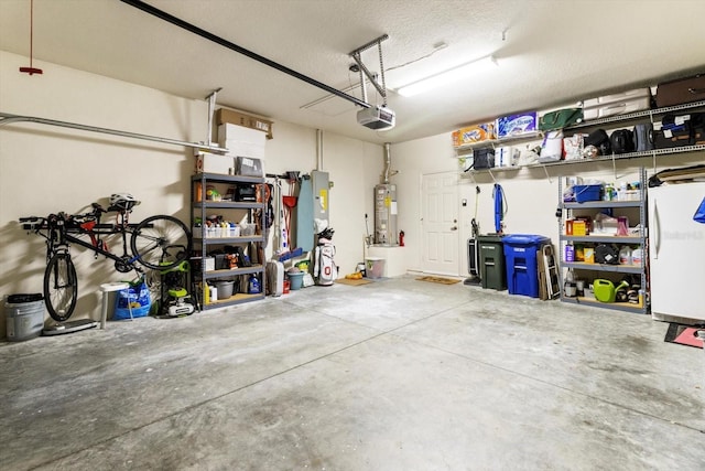garage featuring a garage door opener and gas water heater