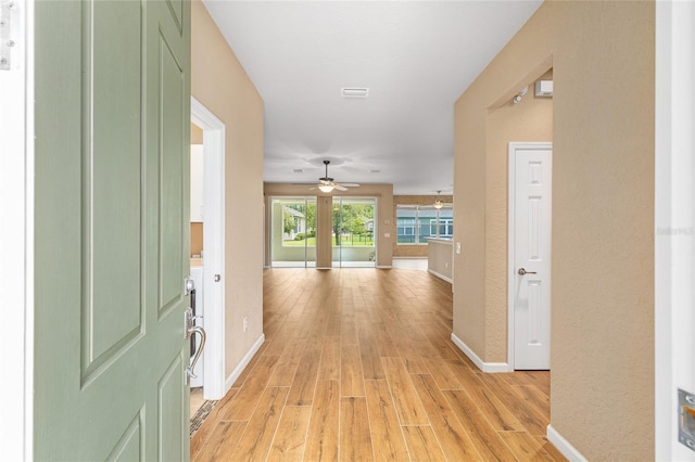 6651 SW 93rd Ct, Ocala, FL 34481 - entrance foyer with light wood finished floors, baseboards, and ceiling fan