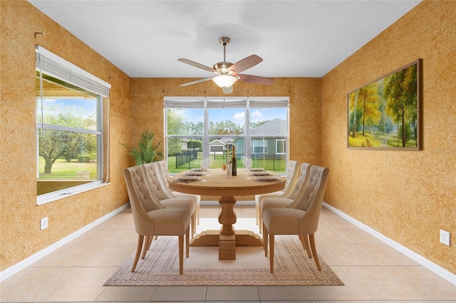 6651 SW 93rd Ct, Ocala, FL 34481 - dining room featuring baseboards, ceiling fan, and light tile patterned flooring