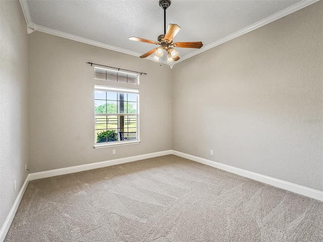 2540 NE 120th St, Anthony, FL 32617 - carpeted spare room featuring crown molding, baseboards, and a ceiling fan