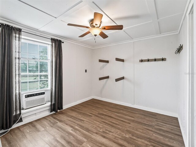 2540 NE 120th St, Anthony, FL 32617 - empty room with cooling unit, baseboards, wood finished floors, a ceiling fan, and ornamental molding