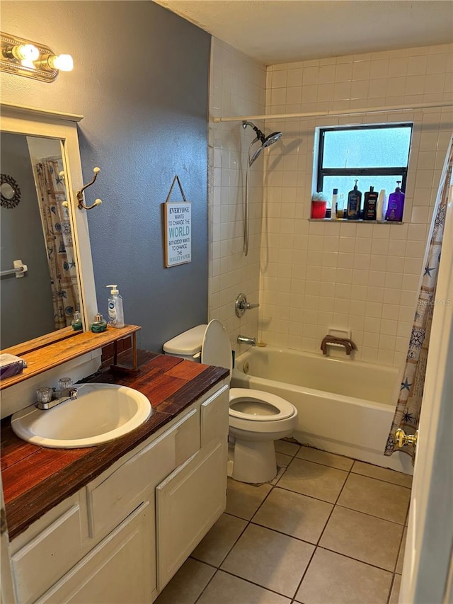 5549 NW 64th St, Ocala, FL 34482 - bathroom featuring tile patterned floors, shower / tub combo, vanity, toilet, and a textured wall