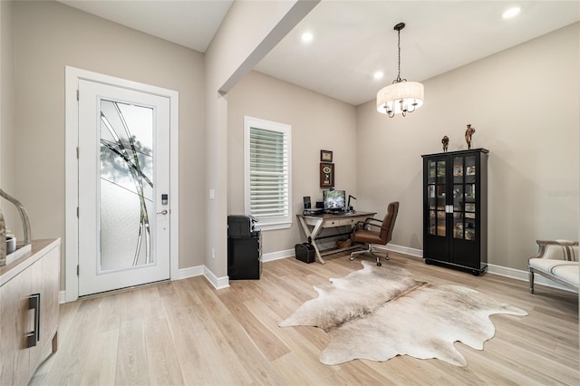 8606 SW 61st Loop, Ocala, FL 34481 - office space with plenty of natural light, light wood finished floors, a chandelier, baseboards, and recessed lighting