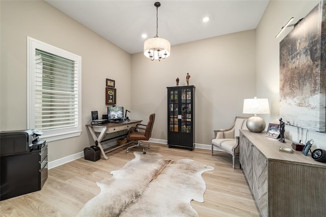 8606 SW 61st Loop, Ocala, FL 34481 - office with light wood-type flooring, a chandelier, baseboards, and recessed lighting