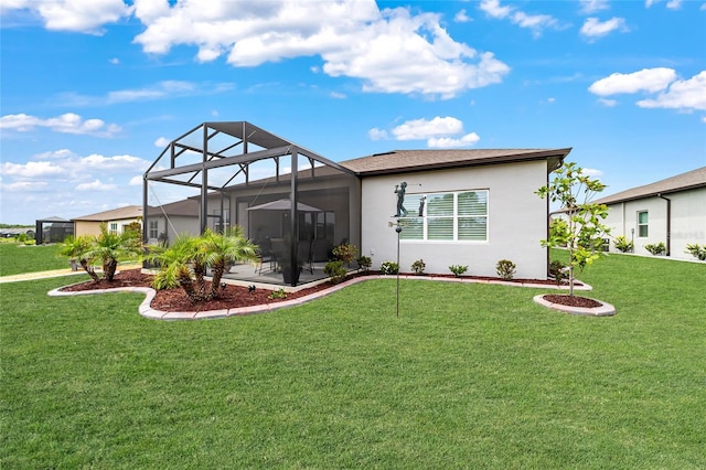 8606 SW 61st Loop, Ocala, FL 34481 - back of house with a lawn, stucco siding, a lanai, and a patio