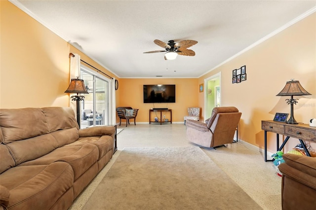 3020 E Scofield St, Inverness, FL 34453 - living room with baseboards, crown molding, and a ceiling fan