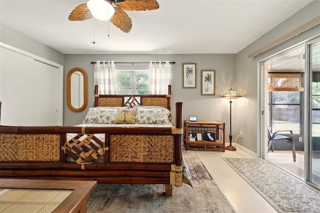 3020 E Scofield St, Inverness, FL 34453 - bedroom with access to exterior, baseboards, a ceiling fan, and a closet