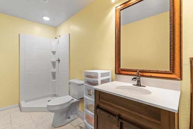 7059 N Lecanto Hwy, Hernando, FL 34442 - bathroom featuring toilet, a shower stall, vanity, and marble look tiles