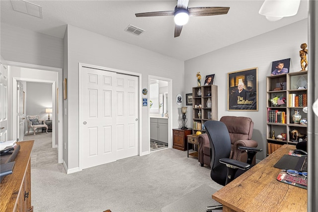 7641 SW 63rd Lane Rd, Ocala, FL 34474 - office featuring light carpet, a ceiling fan, and baseboards