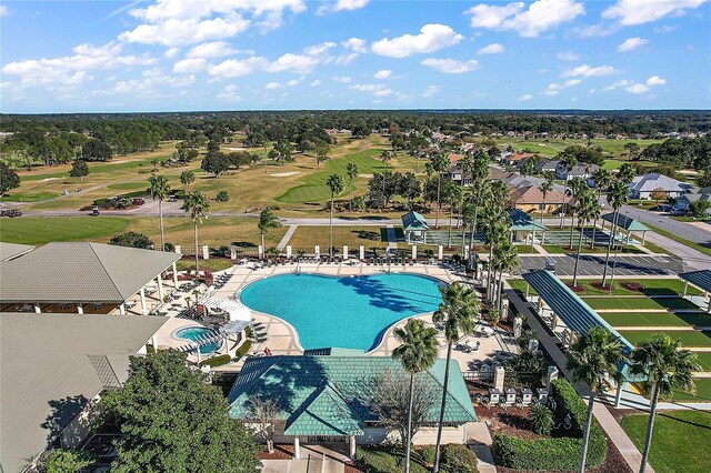 aerial view of a pool and a golf club