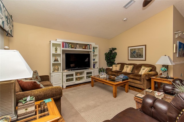 living room with lofted ceiling