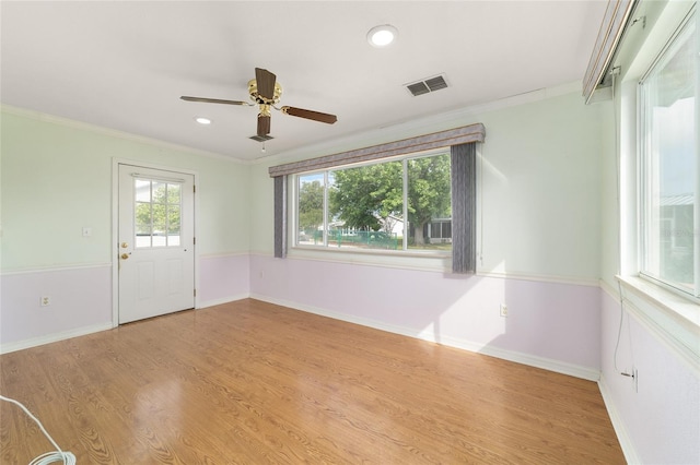 8375 SW 109th Lane Rd, Ocala, FL 34481 - unfurnished room featuring ceiling fan, crown molding, wood finished floors, recessed lighting, and baseboards