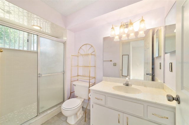 8375 SW 109th Lane Rd, Ocala, FL 34481 - bathroom with a stall shower, toilet, vanity, and tile patterned flooring