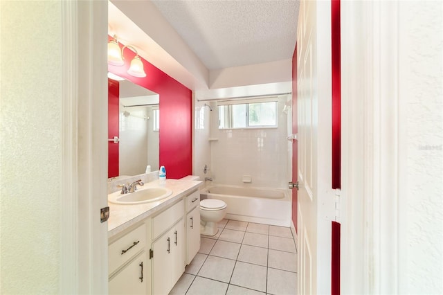 8375 SW 109th Lane Rd, Ocala, FL 34481 - full bathroom with tile patterned floors, toilet, vanity, a textured ceiling, and shower / washtub combination