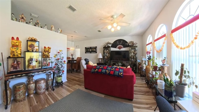5340 NW 26th Ln, Ocala, FL 34482 - living room featuring wood finished floors and ceiling fan