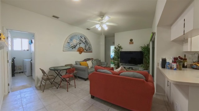 5340 NW 26th Ln, Ocala, FL 34482 - living room with a ceiling fan and washer / clothes dryer