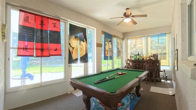 5340 NW 26th Ln, Ocala, FL 34482 - rec room featuring carpet, healthy amount of natural light, a ceiling fan, and billiards table
