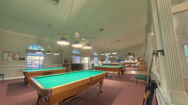 5340 NW 26th Ln, Ocala, FL 34482 - game room featuring pool table, high vaulted ceiling, and carpet