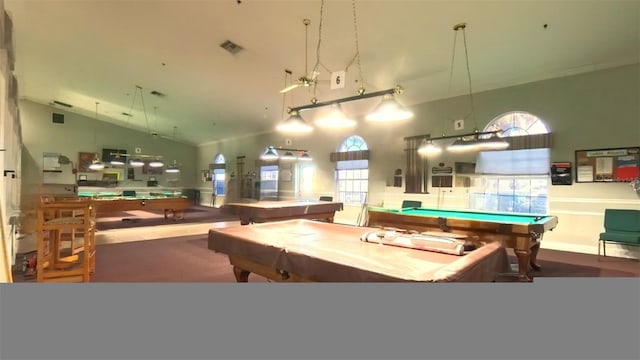 5340 NW 26th Ln, Ocala, FL 34482 - playroom featuring billiards table, vaulted ceiling, and healthy amount of natural light
