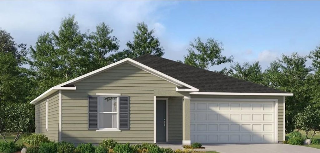 single story home featuring driveway and a garage