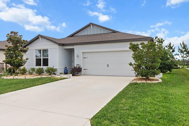 9459 SW 52nd Loop, Ocala, FL 34481 - ranch-style home featuring driveway, a front lawn, an attached garage, roof with shingles, and stucco siding