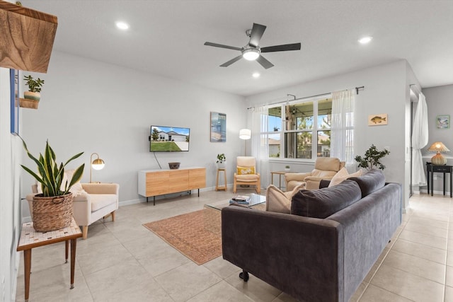 9459 SW 52nd Loop, Ocala, FL 34481 - living room with ceiling fan, recessed lighting, and light tile patterned flooring
