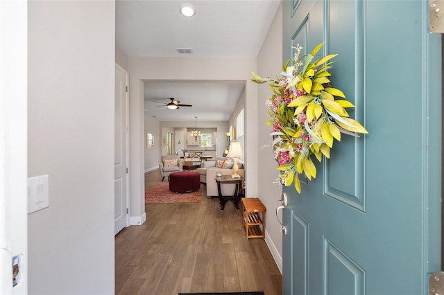 8820 SW 58th Street Rd, Ocala, FL 34481 - entrance foyer featuring a ceiling fan, baseboards, and dark wood-type flooring