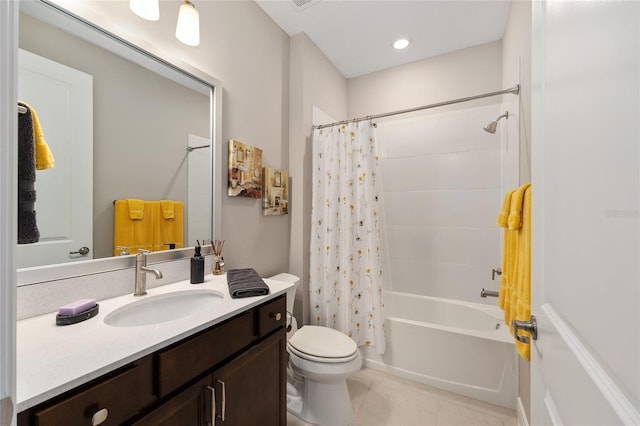 8820 SW 58th Street Rd, Ocala, FL 34481 - bathroom with vanity, tile patterned floors, toilet, shower / bath combo, and recessed lighting
