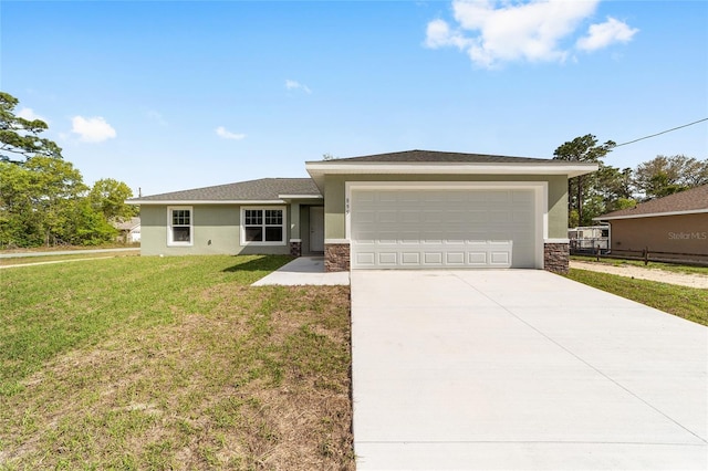 25 Juniper Pass Way, Ocala, FL 34480 - single story home featuring stone siding, an attached garage, a front yard, and stucco siding