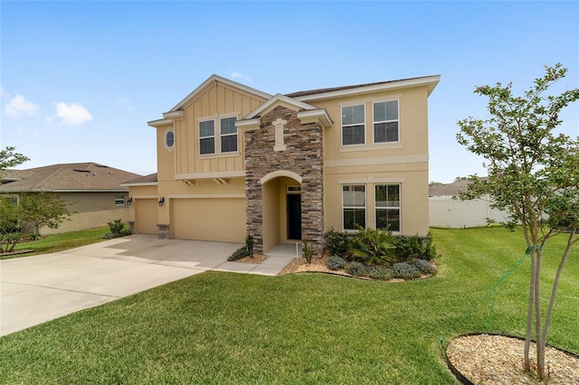 5653 SW 50th Ter, Ocala, FL 34474 - view of front of property featuring a garage, board and batten siding, stone siding, concrete driveway, and stucco siding