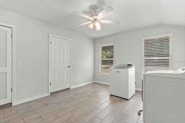 3728 S Eastpark Way, Homosassa, FL 34446 - clothes washing area featuring washer and clothes dryer, wood finish floors, a ceiling fan, and baseboards