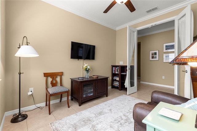 9642 SW 95th Loop, Ocala, FL 34481 - living area featuring ceiling fan, light tile patterned flooring, and ornamental molding