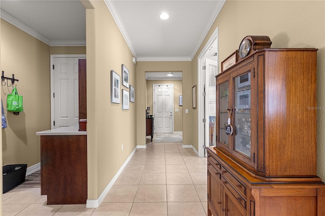 9642 SW 95th Loop, Ocala, FL 34481 - corridor featuring light tile patterned floors, crown molding, and recessed lighting